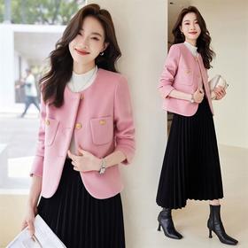 新款时尚圆领气质短外套单排扣毛呢外套HR-SSFB2801