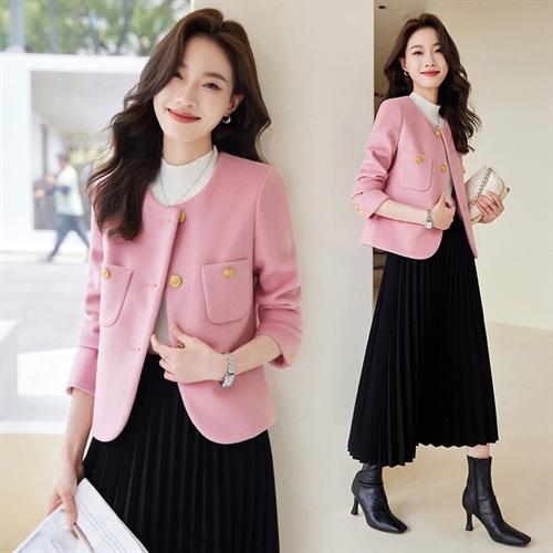 新款时尚圆领气质短外套单排扣毛呢外套HR-SSFB2801 商品图0