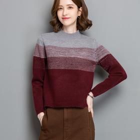 CC-tbrk-c155短款半高领渐变毛衣女秋冬2024新款内搭宽松时尚拼色针织打底上衣