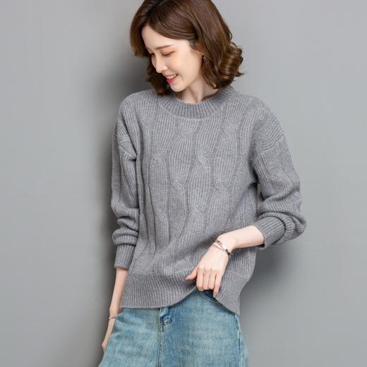 CC-tbrk-23198慵懒风厚款圆领纯色套头针织衫女2024秋冬新款宽松麻花打底毛衣女 商品图0