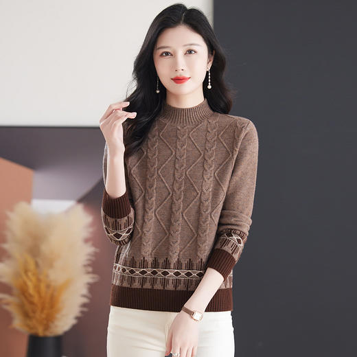 CC-103-7940秋冬毛衣女宽松百搭上衣半高领提花羊毛厚款针织衫 商品图3