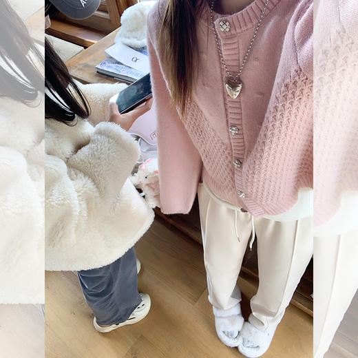 【189元任选2件】最后一波现货！韩系百搭粉色系扣短款圆领毛衣 商品图1