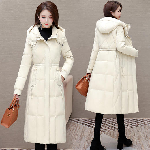连帽抽绳收腰羽绒服，中长款白鸭绒羽绒服外套QYM- JJ-XDH24831-Y 商品图2