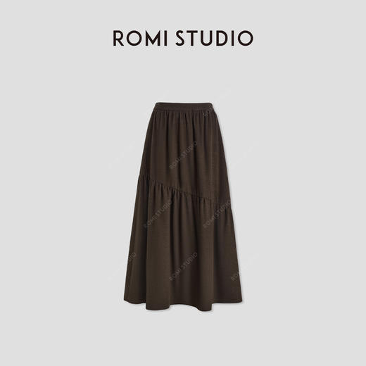 ROMI STUDIO“法式优雅”绵羊毛混纺松紧腰捏褶宽松A字半裙431X8114 商品图1