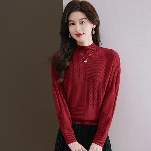 CC-101-96966秋冬季新款宽松纯色毛衣女2024厚款半高领套头百搭针织打底针织衫 商品图0