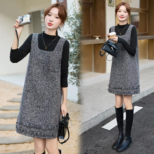 秋冬连衣裙气质小香风毛呢背心裙短裙套装HR-YQ9713 商品图1