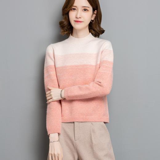 CC-tbrk-c155短款半高领渐变毛衣女秋冬2024新款内搭宽松时尚拼色针织打底上衣 商品图3