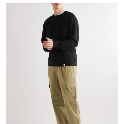 只剩黑色勒 R.L 成衣染色加绒布 复古口袋圆领卫衣 WY771 商品图0