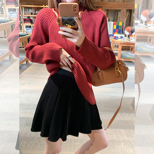 <曾小咸推荐>高级感黑色丝绒百褶裙高腰A字半身裙 商品图1