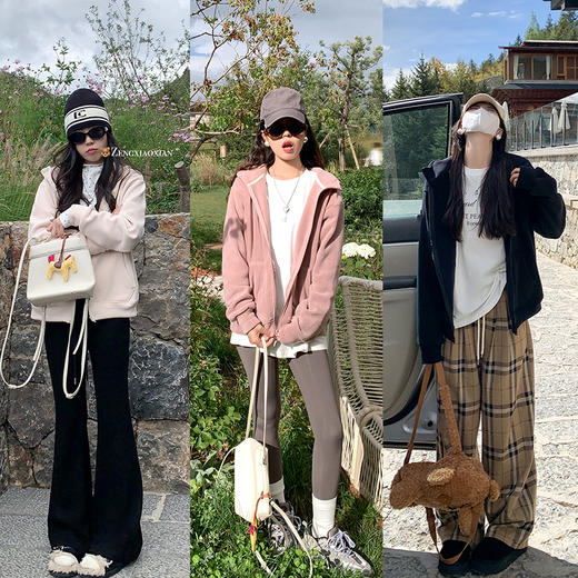 <曾小咸推荐>百搭3色小熊绒保暖宽松连帽外套 商品图3