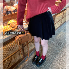 <曾小咸推荐>高级感黑色丝绒百褶裙高腰A字半身裙