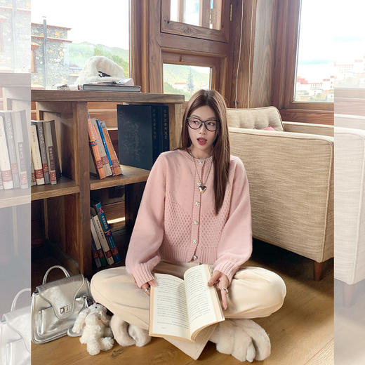 【189元任选2件】最后一波现货！韩系百搭粉色系扣短款圆领毛衣 商品图2