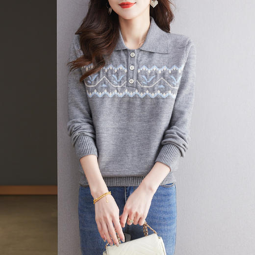 洋气提花针织衫毛衣，休闲polo领别致上衣CC-101-2038 商品图1
