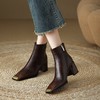 【预售5天】牛皮金属头粗跟时装靴秋冬季法式新款方头气质短靴高跟显瘦裸靴HCYYHD&5491 商品缩略图3