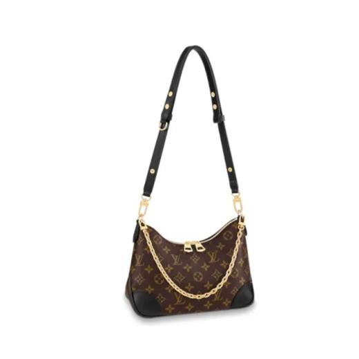 LOUIS VUITTON BOULOGNE 经典老花可拆肩带 涂层帆布拼牛皮饰边 链条包牛角包斜挎包单肩包 女款 黑色 商品图0