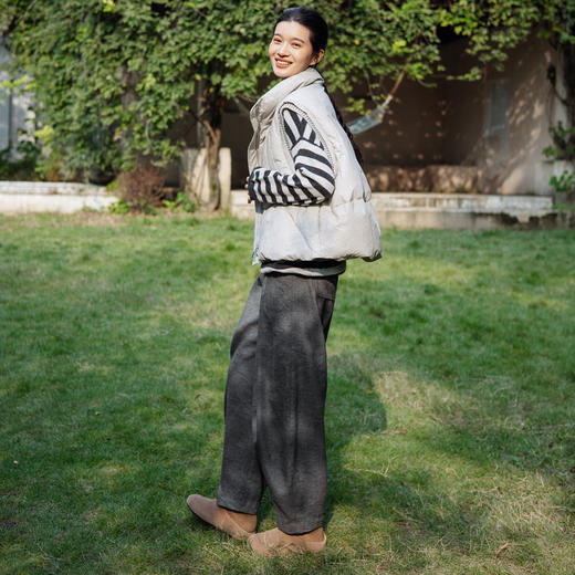 绽放353朵/冬季亚麻羊毛斜纹长款香蕉库宽松弯刀裤型保暖休闲裤 商品图1