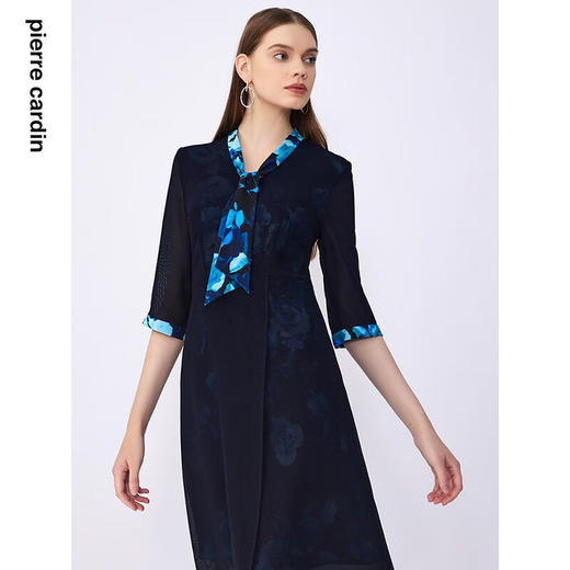 皮尔卡丹女装夏季新款通勤淑女修身双色连衣裙C32DL018
 商品图7