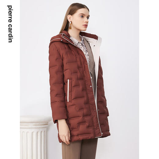 皮尔卡丹女装羽绒服咖色中款加厚日常通勤羽绒外套P3493Y3410K0 商品图1