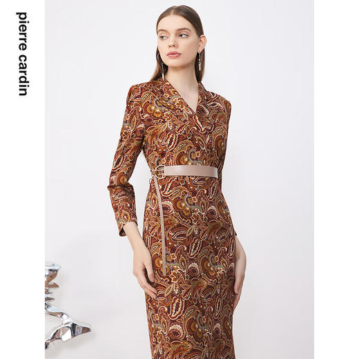 皮尔卡丹女装连衣裙秋冬法式复古印花通勤羊毛裙子P3428E3975K3 商品图4