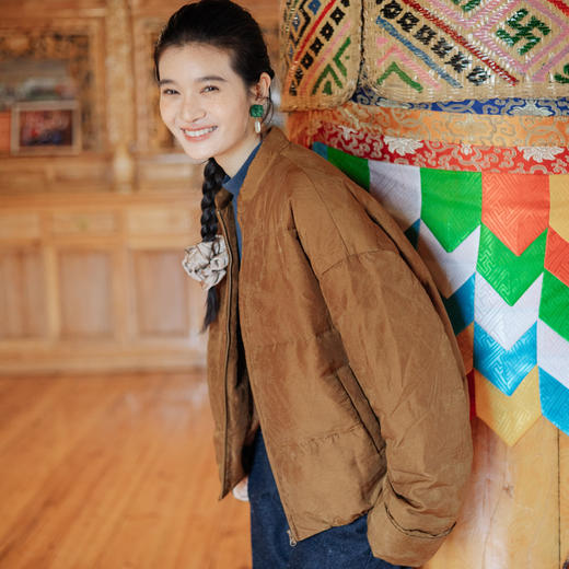 绽放旅行女装794朵/秋冬琥珀轻薄光泽感提花百搭短款白鹅绒羽绒服 商品图1