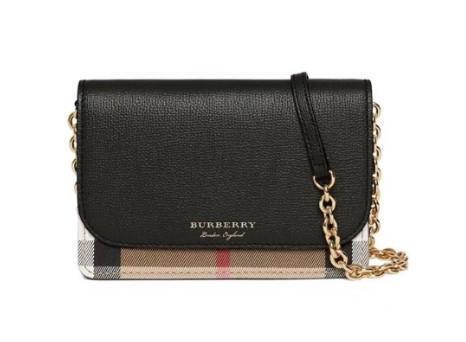 Burberry博柏利 Vintage 英伦学院风复古经典格纹金属链条肩带 皮革 单肩斜挎包 女款 黑色 商品图0