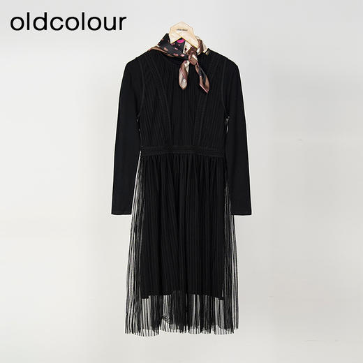 oldcolour春秋款黑色气质百搭设计感高腰显瘦连衣裙女L31106354G 商品图0