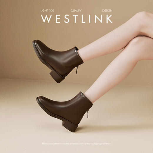 西遇方头短靴女冬季加绒新款韩系小踝靴黑色平底弹力瘦瘦靴子D0047814 商品图2