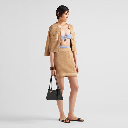 PRADA 普拉达 女士珐琅金属三角形徽标中号皮革手提包 黑色 1BA444 2CYS F0002 OVX 商品图3