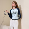 美式复古休闲运动风条纹撞色印花长袖T恤女早春修身上衣V4443595 商品缩略图0