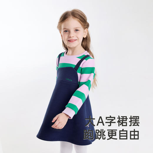 英氏儿童裙子秋季女童长袖连衣裙假两件加绒保暖连衣裙新款 商品图3