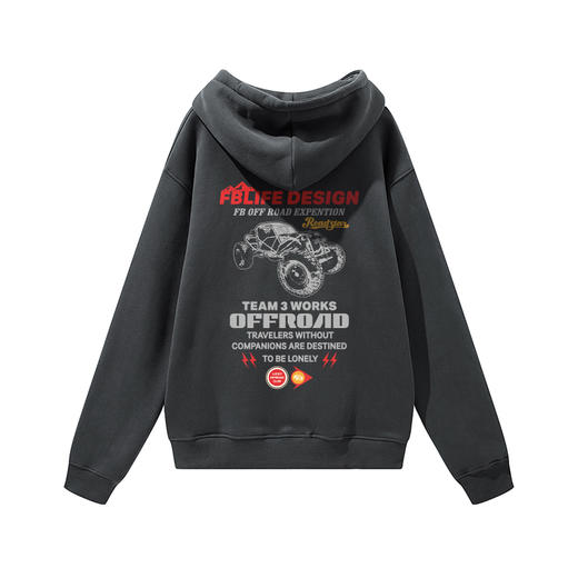 自由基地TEAM3穿越钢管越野车日系美式图案设计潮流落肩抓绒卫衣 NMT-2197 商品图3