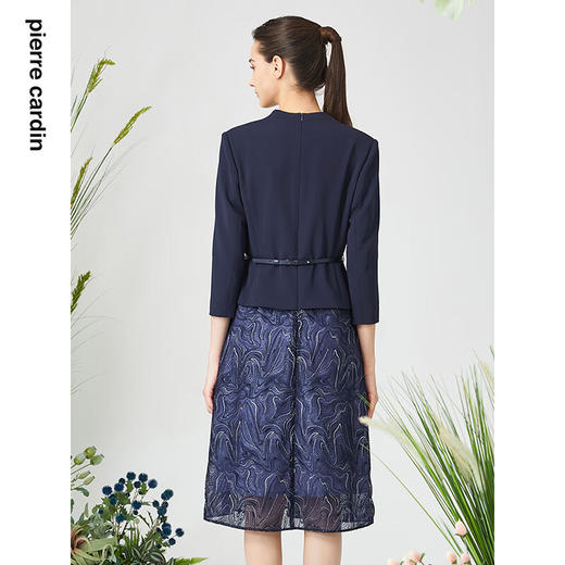 皮尔卡丹女装春季新款藏蓝色假两件法式连衣裙P3121E3047N0
 商品图2