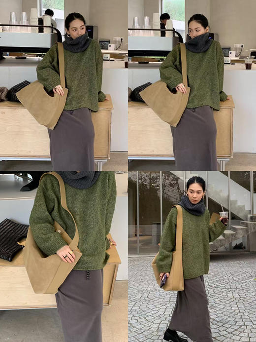 HIDEMI 【辛芷蕾同款】进口麂皮宽肩带可拆卸子母内袋式长肩带多种背法tote托特系列水桶包 小号/大号 芝麻色/深咖啡 商品图3