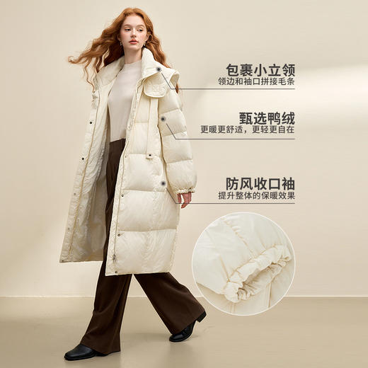西遇立领抽绳防风保暖羽绒服女款新款中长款韩系宽松羽绒外套M0043431 商品图1