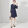 IWY/藏青色长袖平驳领连衣裙压褶拼接气质*时尚售楼部招待工装22C237 商品缩略图2