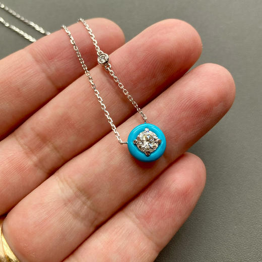 马卡龙设计18k白金钻石项链蓝瓷松 商品图6