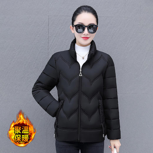 TZF-妈妈装立领防风保暖棉衣休闲简约纯色有内袋开衫外套 商品图5