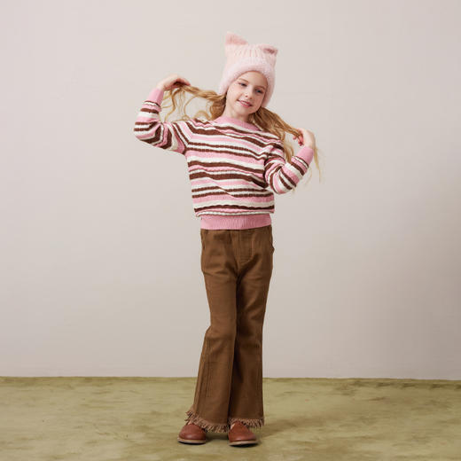 mettekids儿童100%羊绒衫2024秋冬新款女童百搭条纹毛衣针织童装 商品图3
