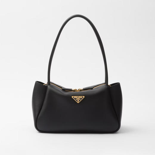 PRADA 普拉达 女士珐琅金属三角形徽标中号皮革手提包 黑色 1BA444 2CYS F0002 OVX 商品图0