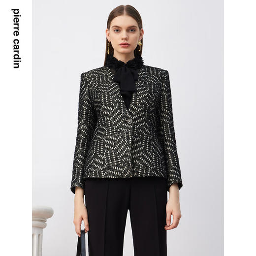 皮尔卡丹女装西服秋法式复古一粒扣商务通勤上衣外套P3305U3978B3
 商品图0