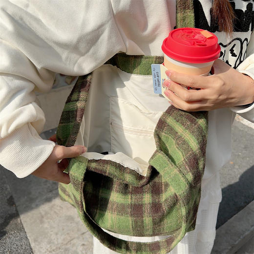 【千鸟格包包】韩风ins帆布包女毛呢小千鸟格单肩包 大容量休闲逛街托特包 商品图3