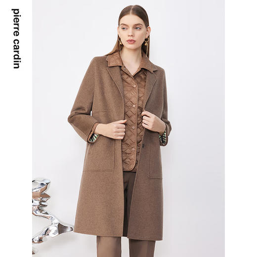 皮尔卡丹女装毛呢外套秋冬季咖色法式呢大衣保暖外套P3440C3401K0
 商品图3