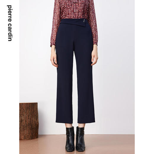 皮尔卡丹女装裤子休闲裤藏蓝色高腰显瘦长腿裤直筒裤P3326T3983N0
 商品图0