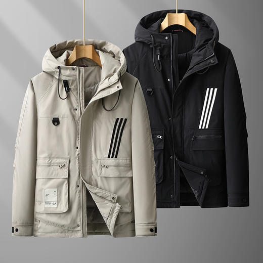 【特大码】【新款DPX】大依优型大码潮款工装连帽羽绒服鸭绒外套休闲胖子大码男休闲宽松加肥加大上衣 商品图1