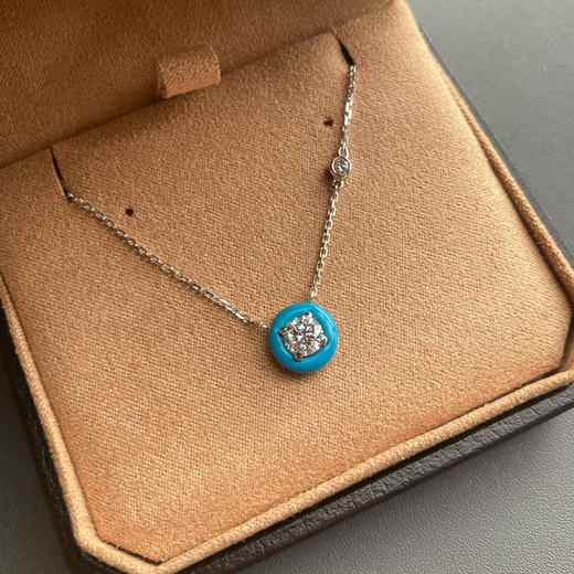 马卡龙设计18k白金钻石项链蓝瓷松 商品图1