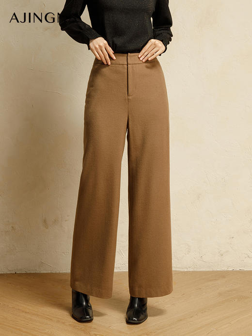 【商场同款】阿菁娜2024冬季新款高腰精致羊毛直筒裤A29D110003 商品图0