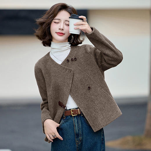 双面羊毛大衣，时尚小香风圆领毛呢外套MEIQIN701 商品图2