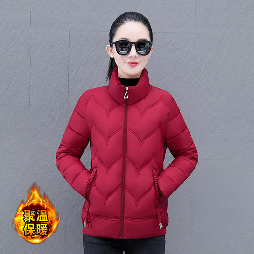 TZF-妈妈装立领防风保暖棉衣休闲简约纯色有内袋开衫外套 商品图9