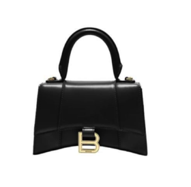 Balenciaga巴黎世家 hourglass 金扣光面 牛皮 沙漏包手提包 超小号  女款 黑色