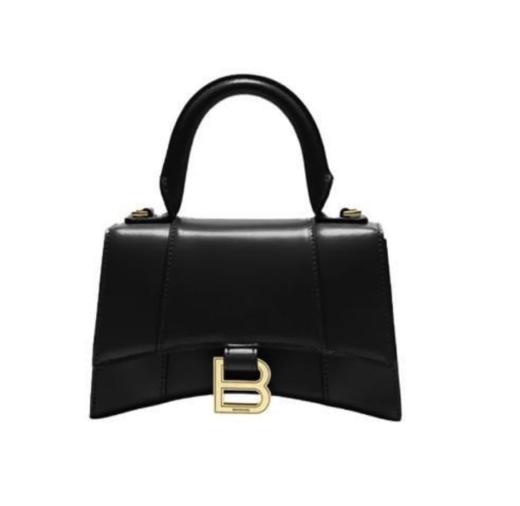 Balenciaga巴黎世家 hourglass 金扣光面 牛皮 沙漏包手提包 超小号  女款 黑色 商品图0